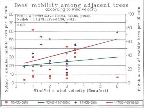 The relationship between European honey bee mobility and wind velocity