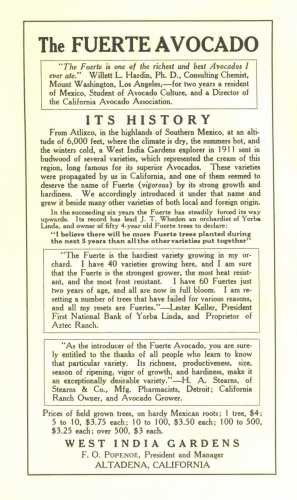 Ad for West India Gardens with Fuerte History